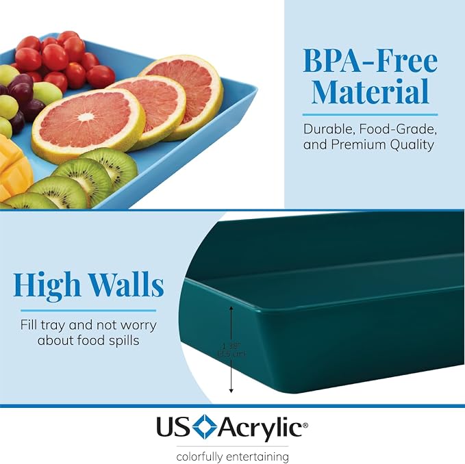 US Acrylic Coastal Plastic Serving Trays 15” x 10” | Large Unbreakable Reusable - Image 3