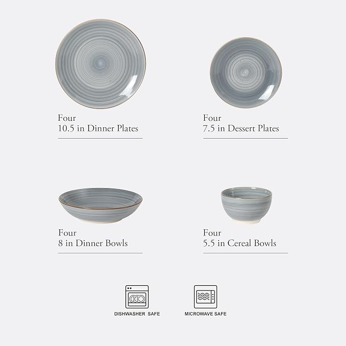 Gibson Home Stonebury 16 Piece Plates and Bowls Blue Dishes - Image 2