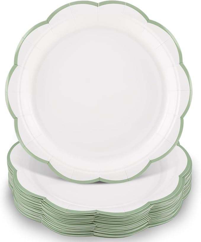 30 Pcs Sage Green and White Paper Plates 9 In White Plates by NatNarr