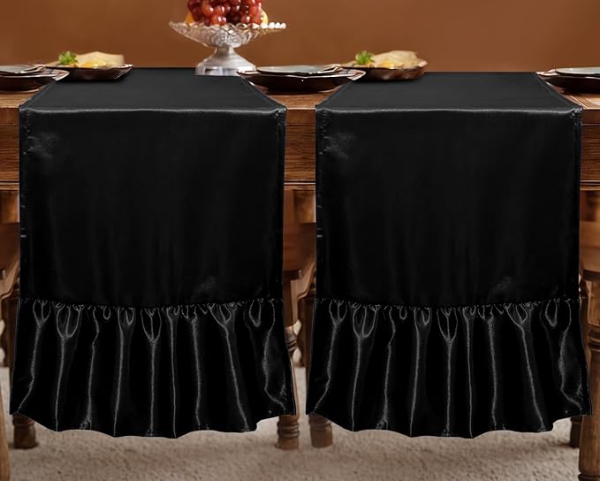 2 Pack Black Satin Table Runner 12 x 108 Inch | Ruffle Design, Luxurious Dining - Image 3
