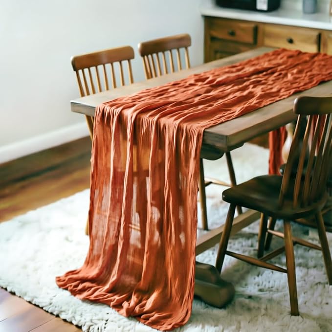 Terracotta Cheesecloth Table Runner 120 Inches 10 Ft Gauze Table Runner | - Image 3