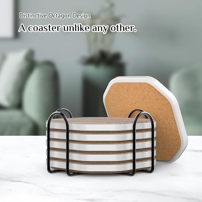 UMIRRO Absorbent Ceramic Stone Coasters Set of 6 - Image 3
