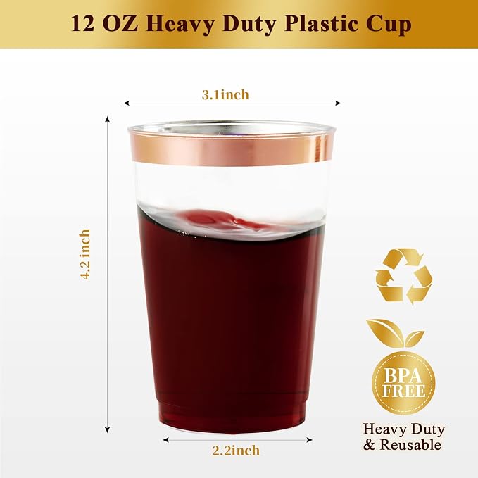 Vplus 150 Pack 12 OZ Rose Rimmed Disposable Plastic Drinking Cups - Image 4