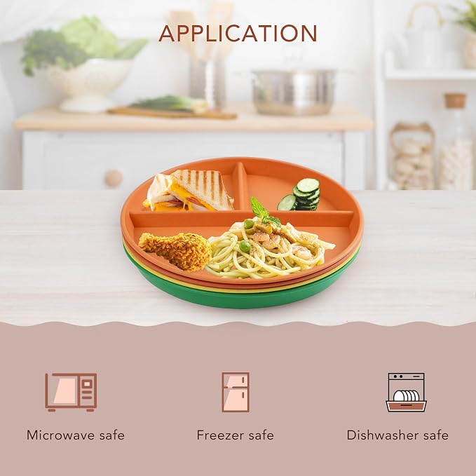 9 Inch 4PCS Unbreakable Portion Control Plates, Divided Plates - Image 3