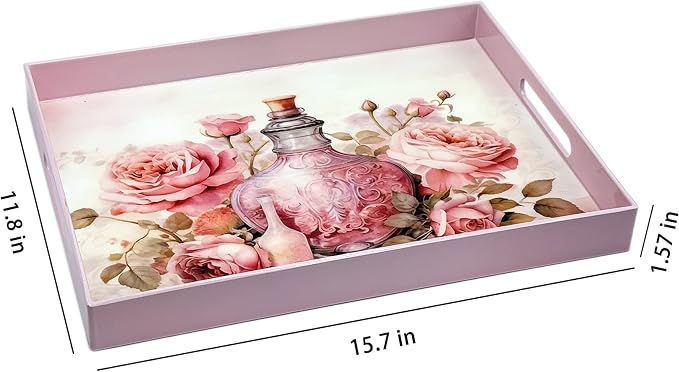 Serving Tray with Handles, 15.7 * 11.8 inches, Plastic Ottoman Tray with - Image 4