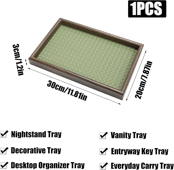 Wooden Valet Tray with Leather Base - Image 3