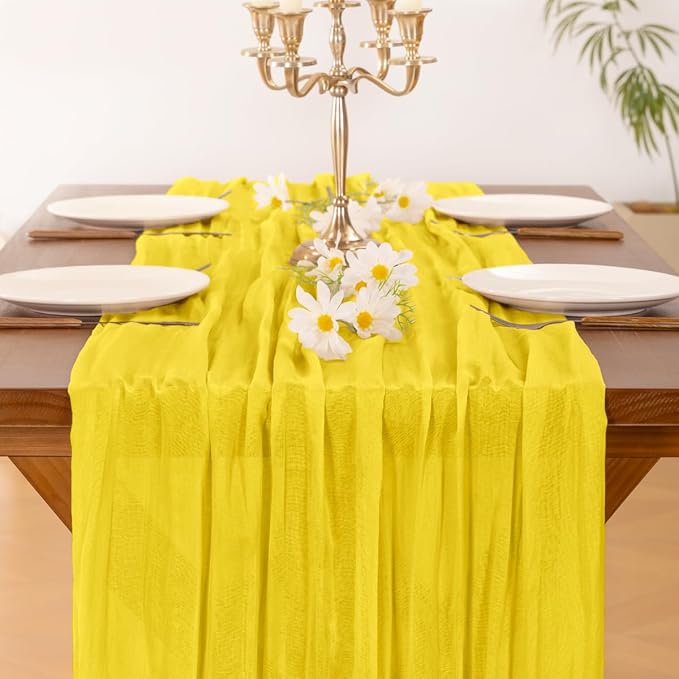 Cheesecloth Table Runner Summer Boho Wedding Birthday Party Home Decor | Yellow - Image 2