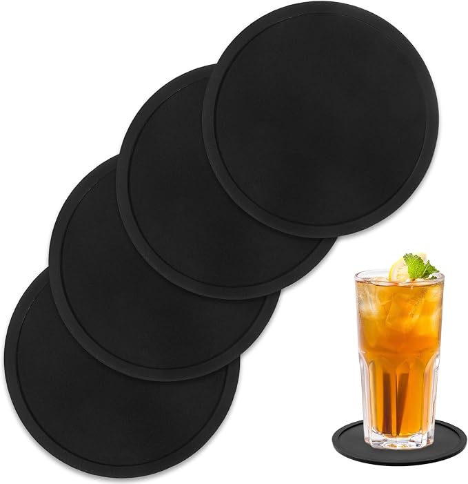 Black Coasters Set of 4, Silicone Coaster by Unknown