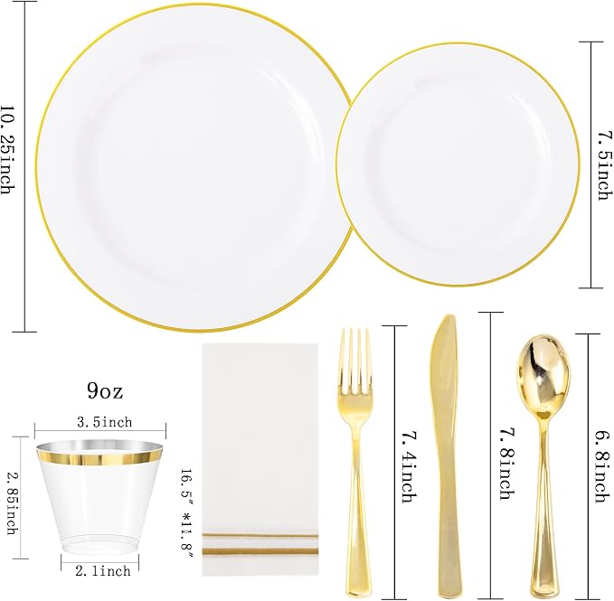SUT 350 PCS Elegant White and Gold Disposable Dinnerware Set - Image 4