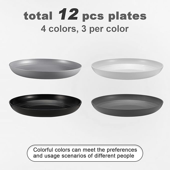 HEYCOME 12 Pcs Unbreakable Deep Dinner Plates Set, 10 inch Reusable Plastic - Image 3
