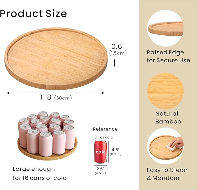 VERTORGAN Bamboo Serving Tray, 11.8 Inch Trays, Home Decor | Coffee Table Tray - Image 5