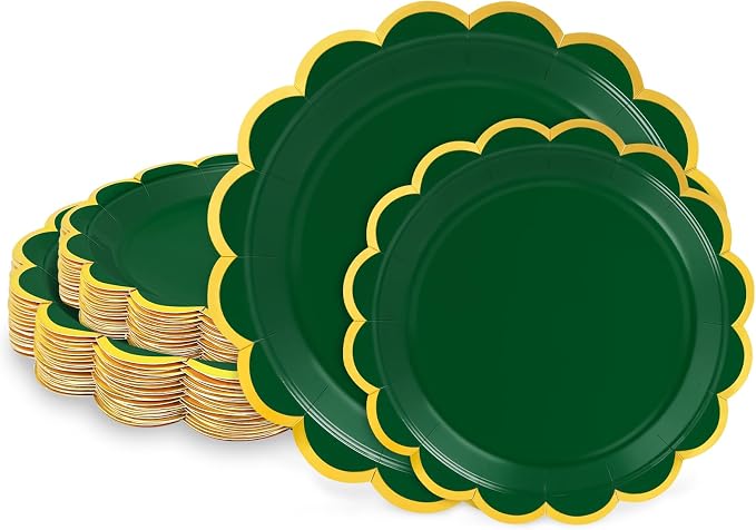 50 Pcs Dark Green Paper Plates Disposable, Dessert Cake Plates, by LIKAJON