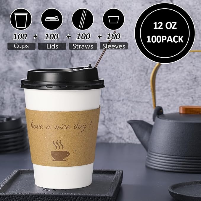 BYSNOW 100 pack 12 oz Disposable Coffee Cups - Image 4