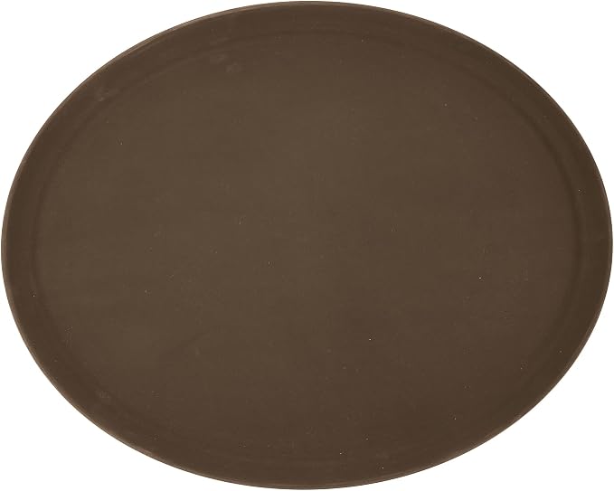 Winco 26" x 22" Brown Oval Fiberglass Glass Tray | Non-slip surface, by Winco