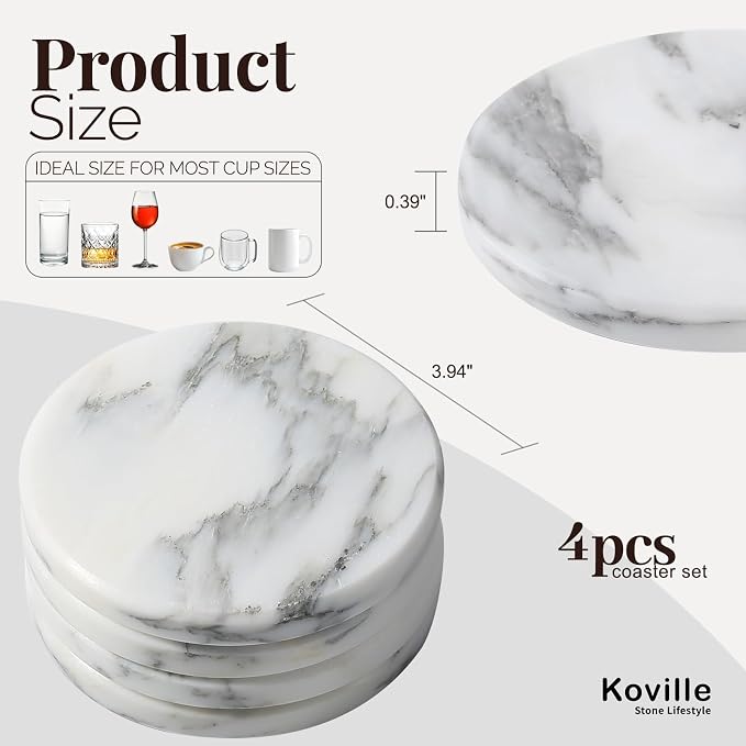 Marble Coaster Set of 4, Round Coasters, Marble Coasters - Image 2