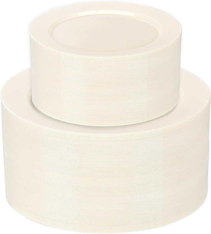 102 Pcs Ivory Plastic Plates, Disposable Party Plates Include 51 Ivory Dinner by I00000