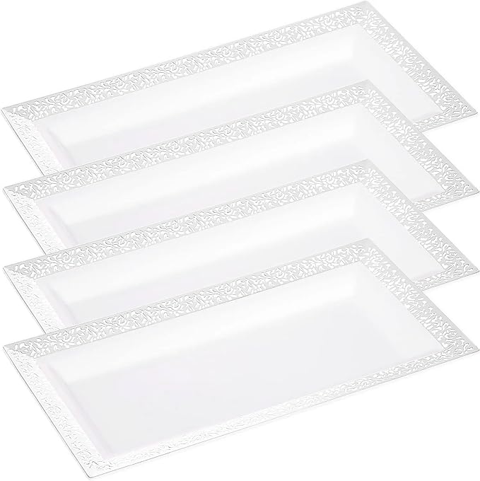 Plastic Serving Tray & Platter Set White Lace Disposable Party Trays & Platters - Image 2
