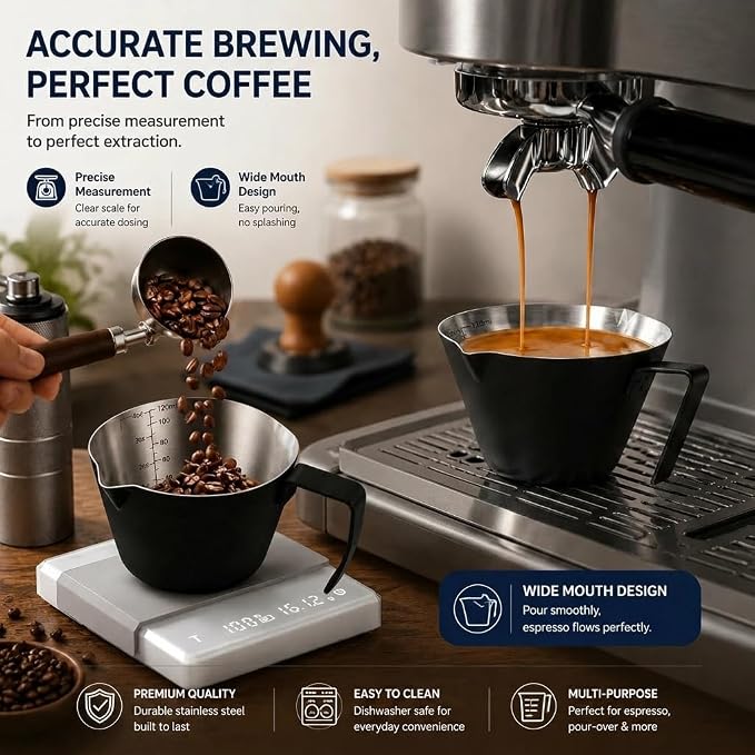 2Pc Espresso Measuring Cups, Double Spouts Stainless Steel - Image 4