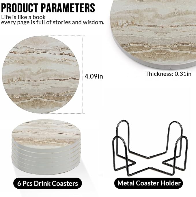 Ceramic Coasters Set of 6, Marble-Textured Design - Image 2