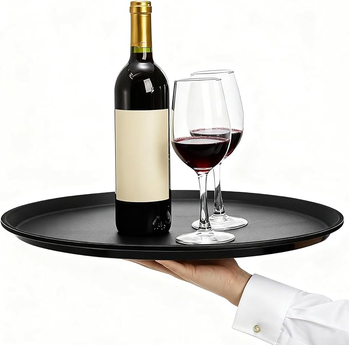 TOPZEA 3 Pack Large Restaurant Serving Tray, 18 Inch Plastic Black Round Server - Image 5