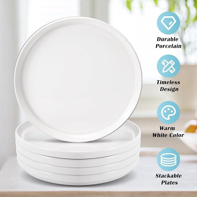Set of 6 Porcelain Dinner Plates 10 Inch Round White | Ceramic Dinner Plate - Image 4