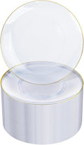 Nervure 100PCS Clear and Gold Rim Plastic Plates by Nervure
