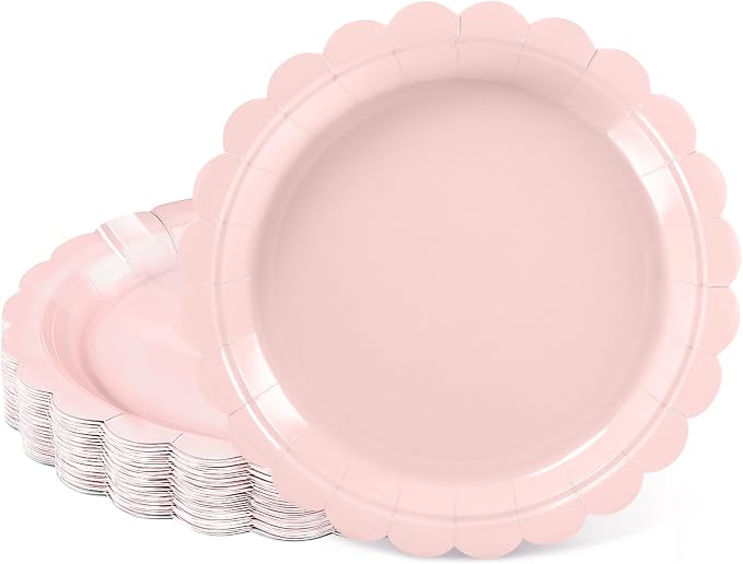 NatNarr 30 Pcs Pink Paper Plates, Bridal Baby Shower, Oil- and Water-Resistant by NatNarr