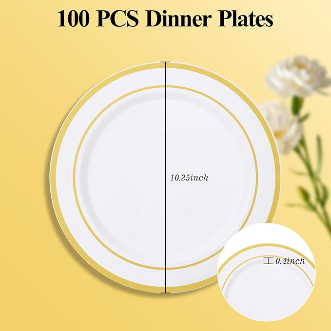 100 Pack 10.25 Inch Gold Rim Plastic Dinner Plates | Heavy Duty Disposable - Image 4