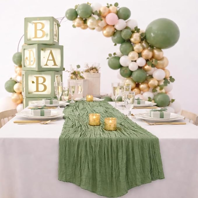 10 Pack Sage Green Cheesecloth Table Runner 22x120 Inch Boho Gauze Table Runners - Image 7