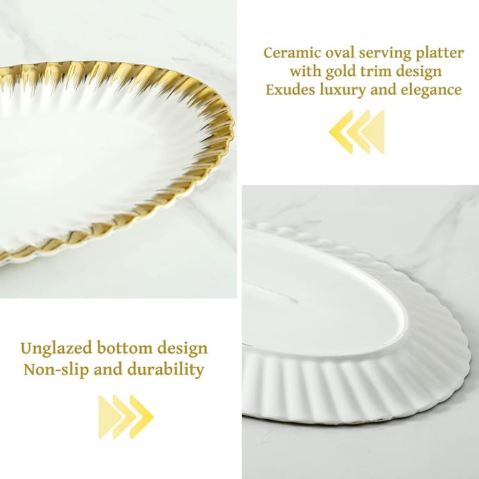 Serving Platters, Ceramic Oval Serving Platters, 12 Inch Serving Dishes/Trays - Image 3