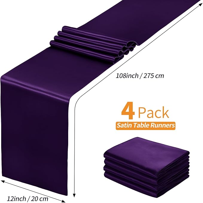 SiinvdaBZX 4 Pcs Purple Satin Table Runner 12 x 108 inches Long | Bright Smooth - Image 4