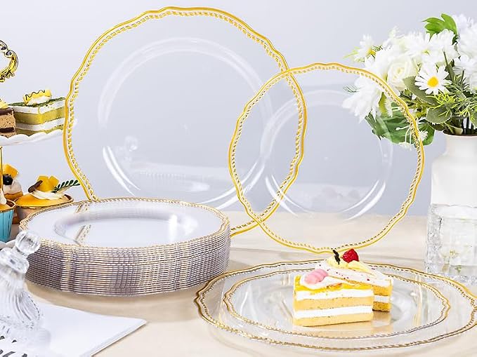 60 Pcs Clear Gold Dessert Plates - Image 4