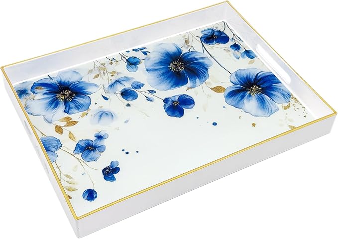 Serving Tray with Handles, 15.7 * 11.8 inches, Plastic Ottoman Tray with by PDUHKO
