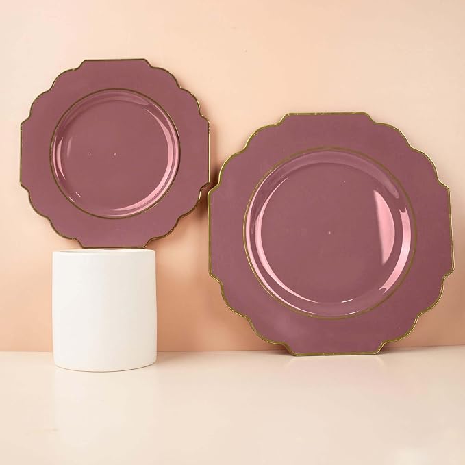 Cinnamon Rose Hard Plastic Dinner Plates, 50 Pack 11" Disposable Round Baroque - Image 9