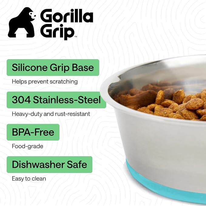 GORILLA GRIP Dog Bowl, Holds 6 Cups, Food Grade 304 Stainless Steel Food and - Image 2