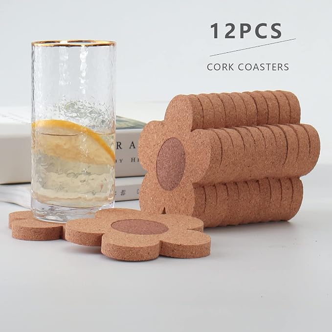 12PCS 3/8" Thick Cork Coasters for Drinks, Absorbent and Reusable Coaster Set - Image 2