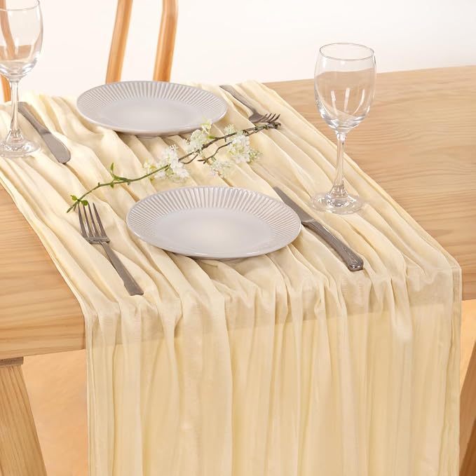 Beige Cheese Cloth Table Runner 10ft Sheer Rustic Gauze Table Decor | - Image 3