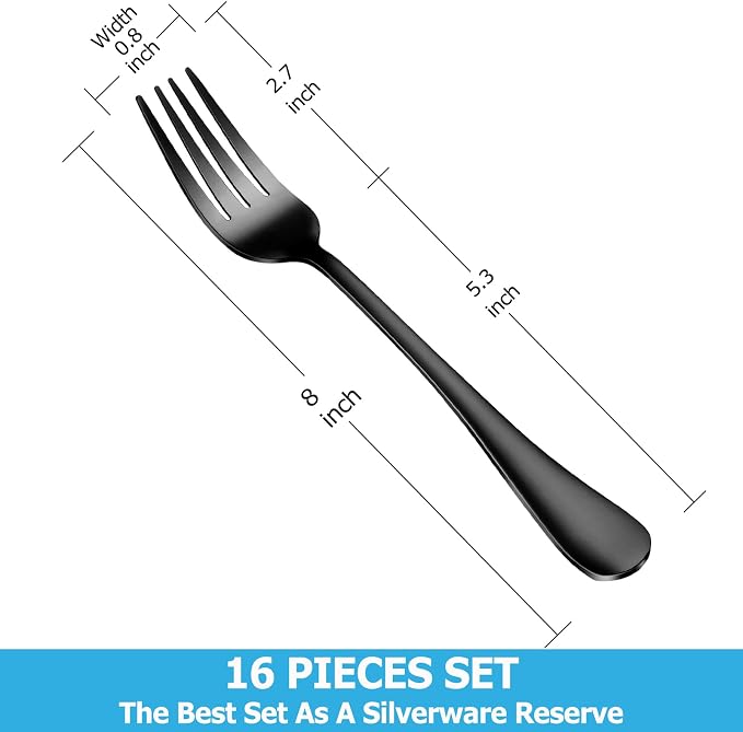 16 Piece Black Dinner Forks Set, Food-Grade Stainless Steel Silverware Forks - Image 2