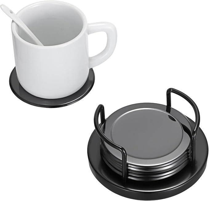 JUXYES Set of 6 Stainless Steel Metal Round Coaster - Image 4