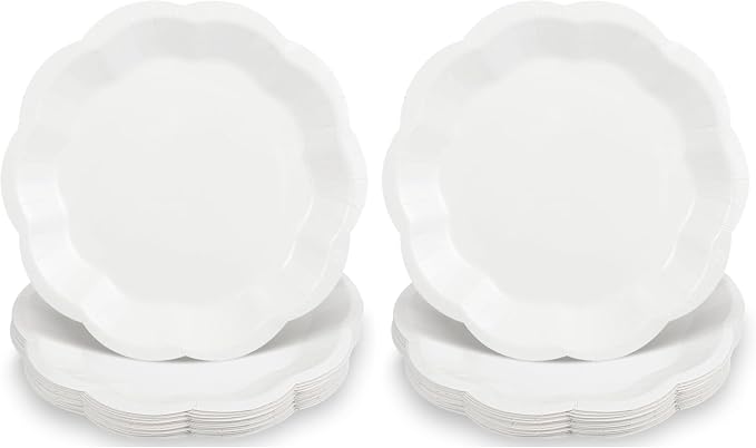 NatNarr 30 Pcs White Paper Plates, 9 Inch Scalloped Paper Plates Disposable by NatNarr