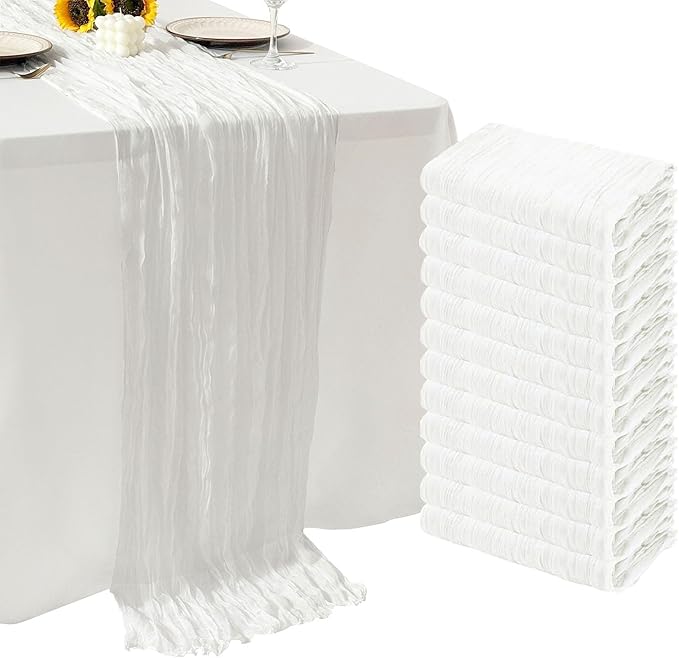 12Pack White Cheesecloth Table Runner 20x120inch Gauze Table Runners | Boho by Seveups