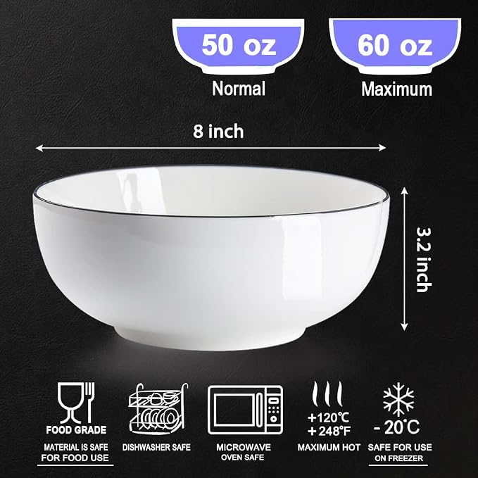 Hesen 60 oz Large Soup Bowl, Pho Bowls, Large Ramen Bowl Set of 3, 8 in Off - Image 2