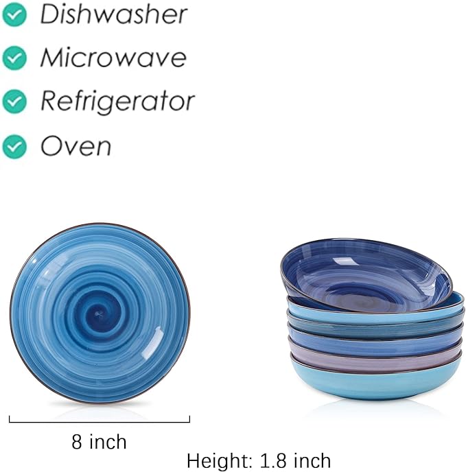 Selamica Porcelain 26 Ounce Salad Pasta Bowls, 8 inch Wide and Shallow Serving - Image 2