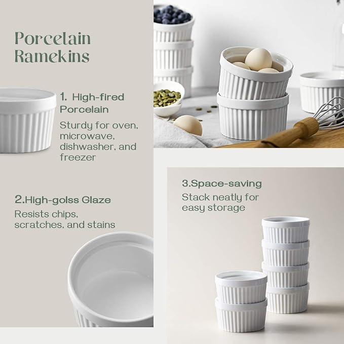 DOWAN Ramekins 10 oz Oven Safe for Creme Brulee, Porcelain Souffle Dishes - Image 8