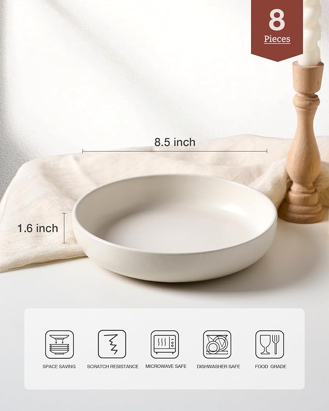 famiware Milkyway 33 oz Pasta Bowls Set of 8, Matte White | Double Reactive - Image 7