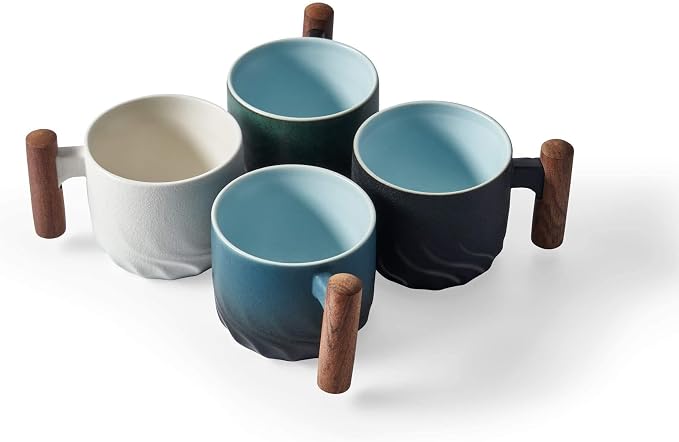 Ceramic Espresso Cups with Wooden Handle Espresso Shot Cups Ceramic Tea Cups - Image 4