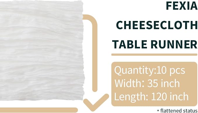 10Pcs White Cheesecloth Table Runner Wedding Bridal Boho Decorations | 35x120 - Image 2