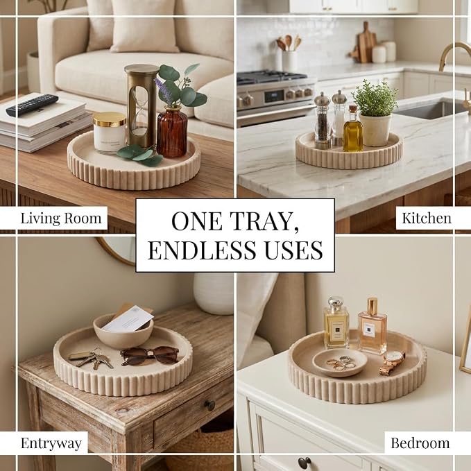 OAKOA Round Decorative Tray Coffee Table Tray - Image 5