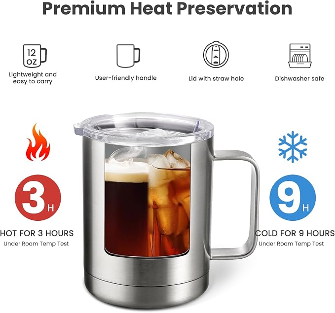 MEWAY 12oz Coffee Mug With Handle 4 Pack Bulk, Stainless Steel Insulated Travel - Image 3