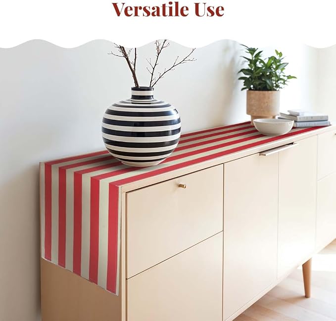 Folkulture Table Runner 108 inches Long | Vertical Striped White & Red Table - Image 2